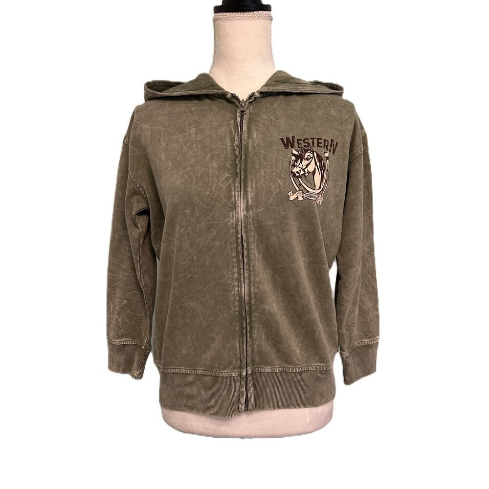 NWT Pastel Palette 100% Cotton Olive Green Hooded Sweatshirt Unisex Kids Large